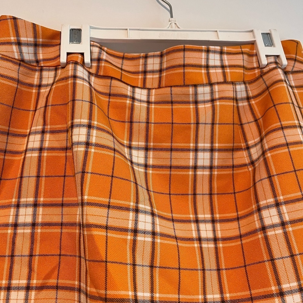 Topshop Plaid Pleated Mini Skirt US 10 Orange Tartan Preppy Academia Y2K - Picture 7 of 10